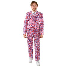 ADULTS UNION JACK SUIT VE DAY ANNIVERSARY JACKET TROUSERS & TIE FANCY DRESS 2025