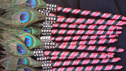 Peacock feather pen favors - peacock,
