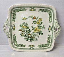Mason's Manchu Ironstone Handled Cake Plate Square Transferware Made In England