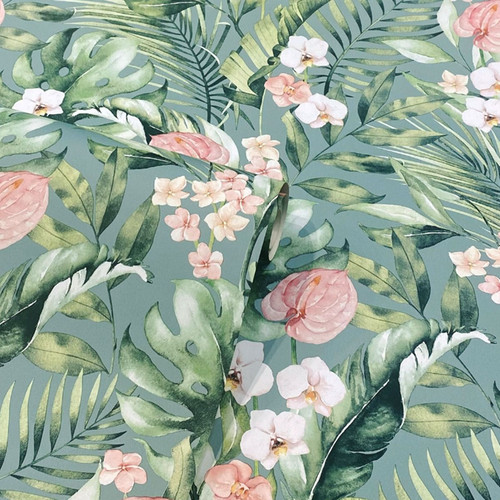Blue green floral wallpaper - floral,