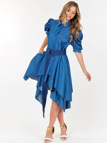 Chambray denim midi - chambray,