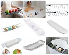 Chrome Bath Rack Over Bathtub Rack Plastic Wooden Tray Soap Phone Storage caddy