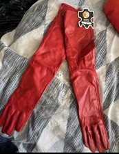 Real leather red long gloves size 8