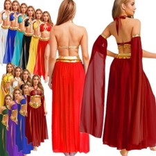Women Arabian Belly Dance Halloween Costume Set Halter Crop Top Split Mesh Skirt