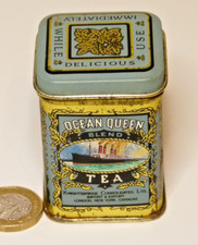 SUPERB MINIATURE VINTAGE OCEAN QUEEN TEA TIN 1970S