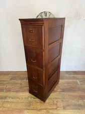 Vintage Four-Drawer Oak Filing Cabinet with Brass Handles