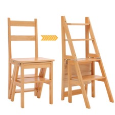 Folding Stool 4 Step Library Ladder Chair Convertible Display Storage Plant Rack