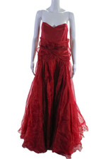 Jenny Packham Womens Back Zip Sleeveless V Neck Sheer Overlay Gown Red UK 12
