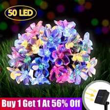 50 LED Solar String Lights Peach Flower Fairy Light Outdoor Garden Party Decor