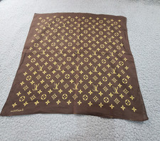 LOUIS VUITTON Vtg Monogram LV Logo Scarf Wrap Bandana Accessory Brown Cotton
