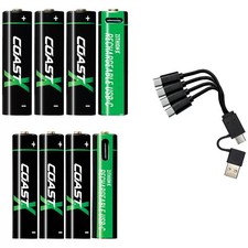 COAST ZITHION-X AA & AAA USB-C Rechargeable Lithium Batteries (8 Pack + Cable