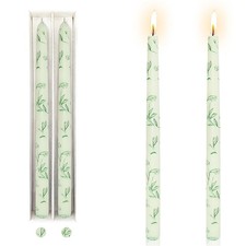10 In Green Printed Candle Sticks - Handmade Decorative Pillar Candles Set of 2