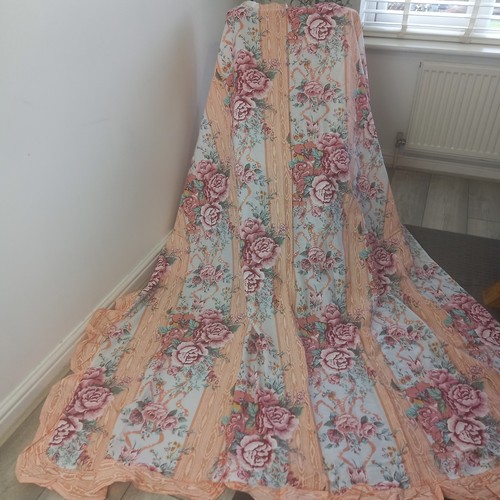 Vintage peach floral curtains - peach,