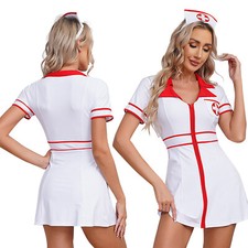 Womens Nurse Costume Carnivals Outfit With Headband Set 2-Piece Cosplay A-line