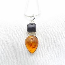 Tiny Amber Whitby Jet 925