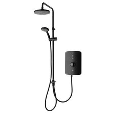 Triton Electric Shower Black Twin Head Steel Bathroom Round Modern 9.5kW