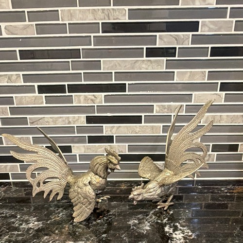 Pair silver plated fighting - pair,