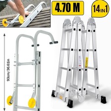 4.7M 14in1 Aluminium Folding Ladder Steps 93CM Adjustable Ladder Roof Hook