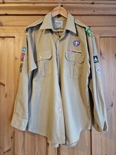 Boys Scouts Of Canada Beige Shirt Mens XL with Badges. Really Cool Item!