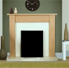 ELECTRIC FIRE OAK CREAM WOODEN FIREPLACE SURROUND HEARTH AND BACK PANEL BNIB