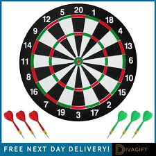 DART BOARD 17" DOUBLE SIDED GAME FOR ADULTS KIDS DARTBOARD WITH 6 DARTS SET NEW
