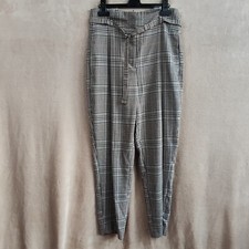 Zara Womens Plaid Print Trousers Pleated Front Straight Leg Size Small Belted