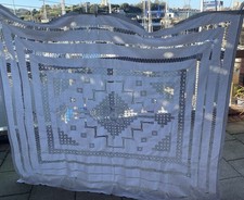 Vintage beautiful large cotton and lace cutwork  tablecloth 207cm x 192cm