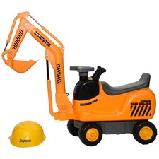 Micro Excavator Push-Along Ride On with Digger and Hard Hat