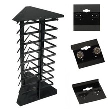 3-Sided Rotating Earring Hanging Card Display Stand with 100 Black 1.5" Cards