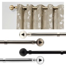 Extendable Curtain Poles Telescopic with End Finials - 1.2m-2.1m/1.6m-3m Ball