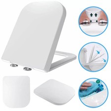 Luxury Square Toilet Seat Heavy Duty White Soft Close Top Quick Release Hinges