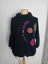 Desigual Black Jumper With Bright Print Detailing. Size L VGC