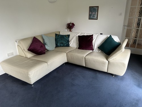 Cream leather corner sofa - corner,