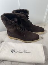 Loro Piana Mens Snow Dream Beaver Fur Boots US 8.5/41.5 Brown Suede Lace Up