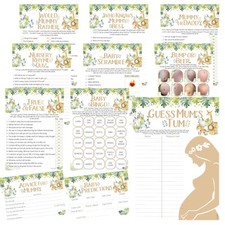 SAFARI, Baby Shower Games, Unisex, Jungle, Animals, Green, Neutral, Mummy, Leaf