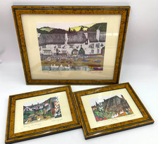 Penny Cox framed print bundle x 3 signed George the duck thatched cottages M5