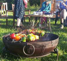 90cm Indian Fire Bowl / Fire Pit With Stand & Grill - Handmade Kadai BBQ 🔥