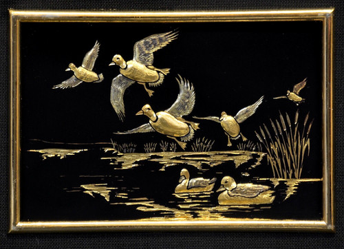 Flying ducks vintage - ducks,, gold