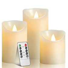3 PACK Battery LED Flickering Powered Flameless Lights Remote Pillar Candles Set