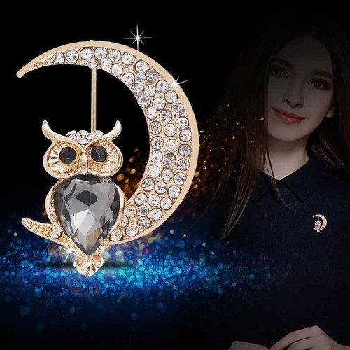 Owl crescent moon crystals - owl,