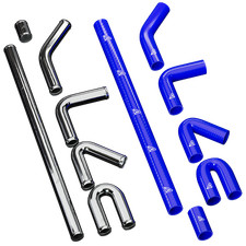 Aluminium Universal Alloy Intercooler Pipe Elbow & Blue Silicone Hose Pipework