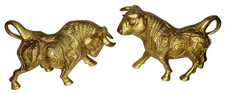 Lord Ganesha & Buddha Engraved Bull Pair Figure Handmade Brass Home Decor Statue