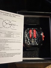 V12 Engine Watch Laxury Balck And Red Edition Rare And Stainless Steel Back.
