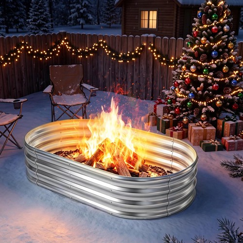Large fire pit oval outside - fire,