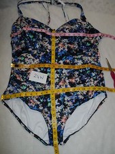 Badgley Mischka Floral Print Shirred One Piece Swimsuit (Plus Size) SZ 24W -$140