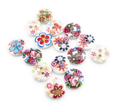 Flower buttons wooden mixed - buttons,