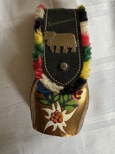 Swiss Vintage Cow Bell Hand Painted Eidelweiss Flora Switzerland Lichtenstein 