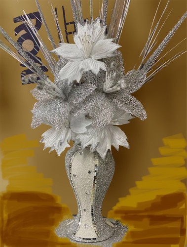 White silver vase with flowers - silver,