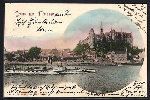 Postcard meissen view over - meissen,,