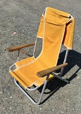 Vintage Folding Deck Chair  Orange Floral Camping Garden 70s Retro Patio